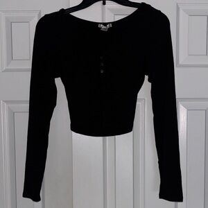 Black Long Sleeve Cropped Women's Top